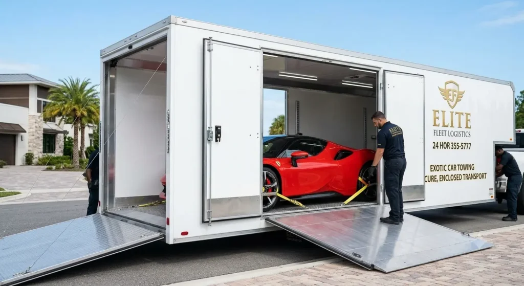 Enclosed trailer used for exotic car towing
