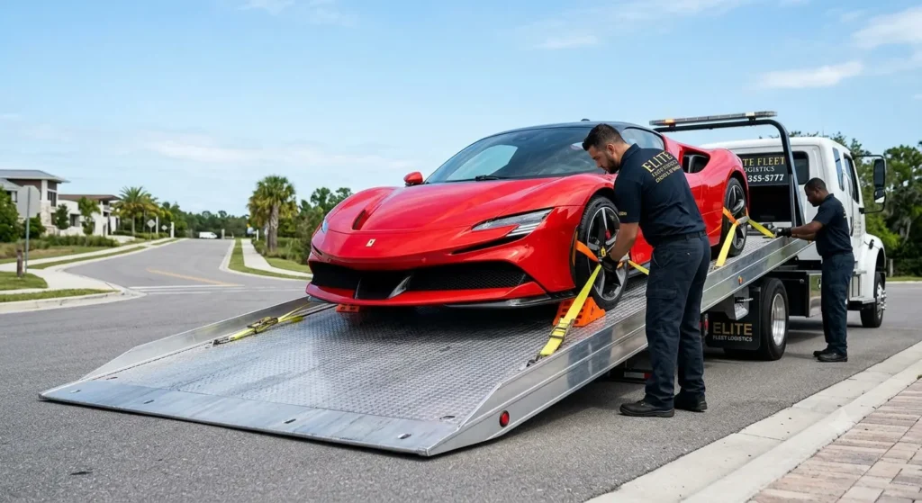 Hydraulic lift gate flatbed for exotic car towing